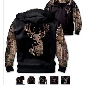 Al Agnew “10 Point Buck” Men’s Camo Hoodie - Black and Camo Size Medium